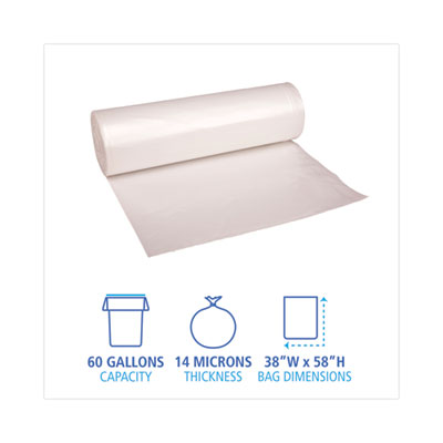 Boardwalk® High-Density Can Liners, 60 gal, 14 mic, 38" x 58", Natural, 25 Bags/Roll, 8 Rolls/Carton - OrdermeInc