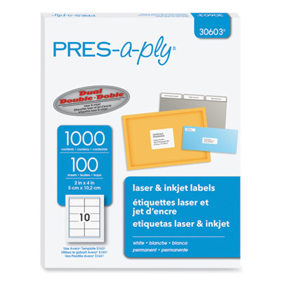 AVERY PRODUCTS CORPORATION Labels, Laser Printers, 2 x 4, White, 10/Sheet, 100 Sheets/Box