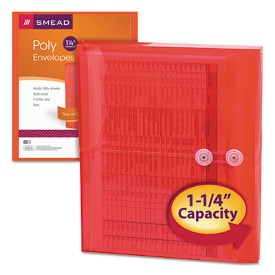 Smead™ Poly String and Button Interoffice Envelopes, Open-Side (Horizontal), 9.75 x 11.63, Transparent Red, 5/Pack - OrdermeInc