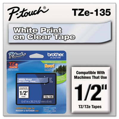 TZe Standard Adhesive Laminated Labeling Tape, 0.47" x 26.2 ft, White on Clear OrdermeInc OrdermeInc