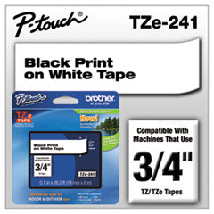 BROTHER INTL. CORP. TZe Standard Adhesive Laminated Labeling Tape, 0.7" x 26.2 ft, Black on White - OrdermeInc