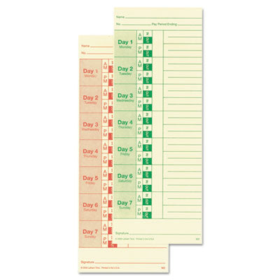 LATHEM TIME CORPORATION Time Clock Cards for All Standard Side-Print Time Clocks, Two Sides, 3.5 x 9, 100/Pack - OrdermeInc