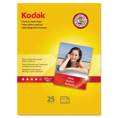 KODAK, EASTMAN, CO. Premium Photo Paper, 8.5 mil, 8.5 x 11, Glossy White, 25/Pack - OrdermeInc