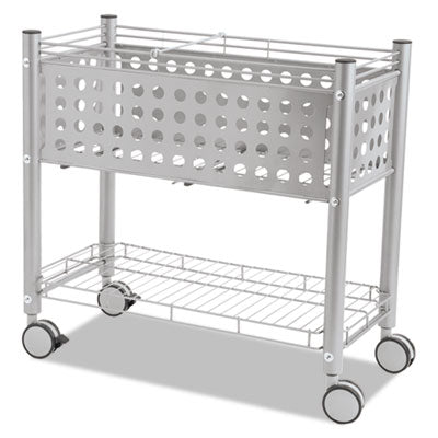 File Cart with Open Top, Metal, 1 Shelf, 2 Bins, 28.25" x 13.75" x 27.38", Matte Gray OrdermeInc OrdermeInc