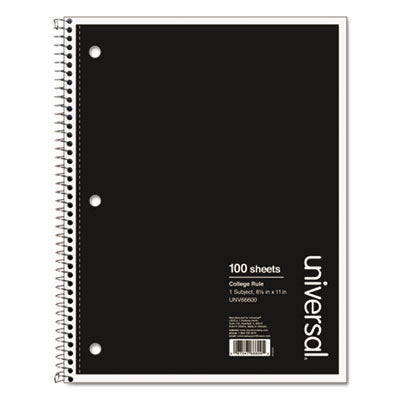 Universal® Wirebound Notebook, 1-Subject, Medium/College Rule, Black Cover, (100) 11 x 8.5 Sheets - OrdermeInc