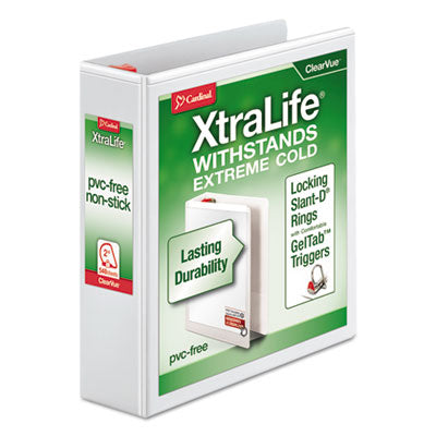 Cardinal® XtraLife ClearVue Non-Stick Locking Slant-D Ring Binder, 3 Rings, 2" Capacity, 11 x 8.5, White - OrdermeInc