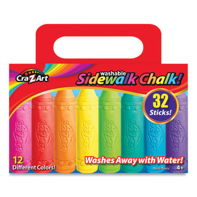 Cra-Z-Art® Washable Sidewalk Chalk, 12 Assorted Colors, 32 Sticks/Box - OrdermeInc