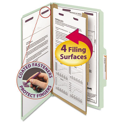 Smead™ Pressboard Classification Folders, Four SafeSHIELD Fasteners, 2/5-Cut Tabs, 1 Divider, Legal Size, Gray-Green, 10/Box OrdermeInc OrdermeInc