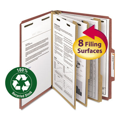 Smead™ Recycled Pressboard Classification Folders, 3" Expansion, 3 Dividers, 8 Fasteners, Letter Size, Red Exterior, 10/Box OrdermeInc OrdermeInc