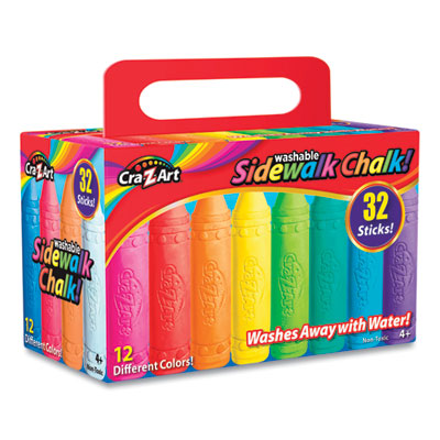 Cra-Z-Art® Washable Sidewalk Chalk, 12 Assorted Colors, 32 Sticks/Box - OrdermeInc