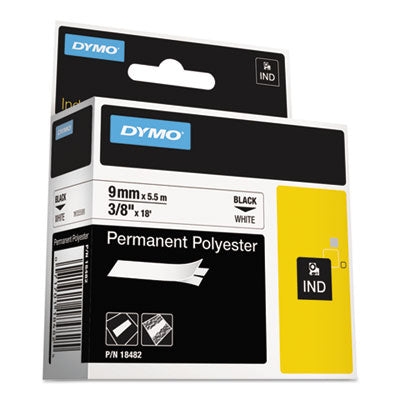 Rhino Permanent Poly Industrial Label Tape, 0.37" x 18 ft, White/Black Print OrdermeInc OrdermeInc