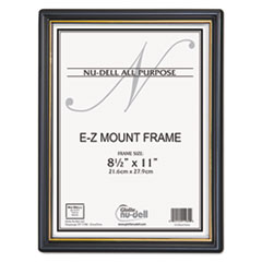 NuDell™ EZ Mount Document Frame with Trim Accent and Plastic Face, Plastic, 8.5 x 11 Insert, Black/Gold - OrdermeInc