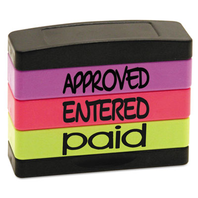 Interlocking Stack Stamp, APPROVED, ENTERED, PAID, 1.81" x 0.63", Assorted Fluorescent Ink OrdermeInc OrdermeInc