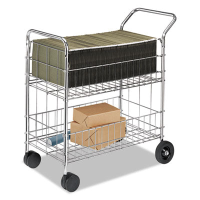 Wire Mail Cart, Metal, 2 Bins, 21.5" x 37.5" x 39.5", Chrome OrdermeInc OrdermeInc