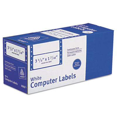 AVERY PRODUCTS CORPORATION Dot Matrix Printer Mailing Labels, Pin-Fed Printers, 1.44 x 3.5, White, 5,000/Box
