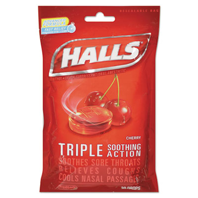 HALLS Triple Action Cough Drops, Cherry, 30/Bag, 12 Bags/Box OrdermeInc OrdermeInc
