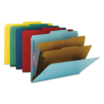 Smead™ Six-Section Pressboard Top Tab Classification Folders, Six SafeSHIELD Fasteners, 2 Dividers, Letter Size, Assorted, 10/Box OrdermeInc OrdermeInc