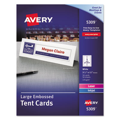 AVERY PRODUCTS CORPORATION Large Embossed Tent Card, White, 3.5 x 11, 1 Card/Sheet, 50 Sheets/Box