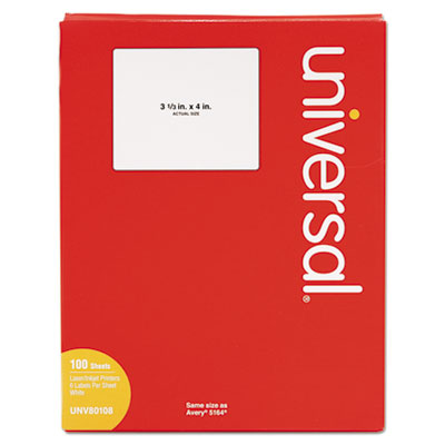 Universal® White Labels, Inkjet/Laser Printers, 3.33 x 4, White, 6/Sheet, 100 Sheets/Box OrdermeInc OrdermeInc