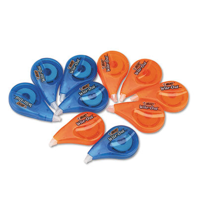 BIC CORP. Wite-Out EZ Correct Correction Tape Value Pack, Non-Refillable, Randomly Assorted Applicator Colors, 0.17" x 472", 10/Box