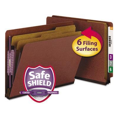 Smead™ End Tab Pressboard Classification Folders, Six SafeSHIELD Fasteners, 2" Expansion, 2 Dividers, Letter Size, Red, 10/Box OrdermeInc OrdermeInc