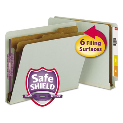 Smead™ End Tab Pressboard Classification Folders, Six SafeSHIELD Fasteners, 2" Expansion, 2 Dividers, Letter Size, Gray-Green, 10/BX OrdermeInc OrdermeInc