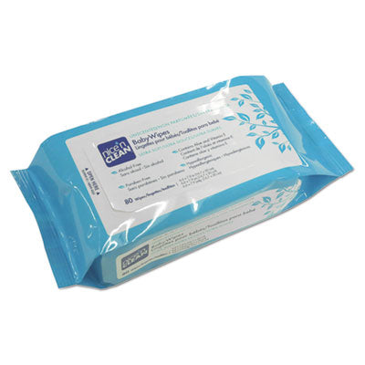 Sani Professional® Nice 'n Clean Baby Wipes, 1-Ply, 6.6 x 7.9, Unscented, White, 80/Pack, 12 Packs/Carton OrdermeInc OrdermeInc