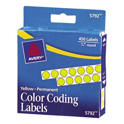 Handwrite-Only Permanent Self-Adhesive Round Color-Coding Labels in Dispensers, 0.25" dia, Yellow, 450/Roll, (5792) OrdermeInc OrdermeInc