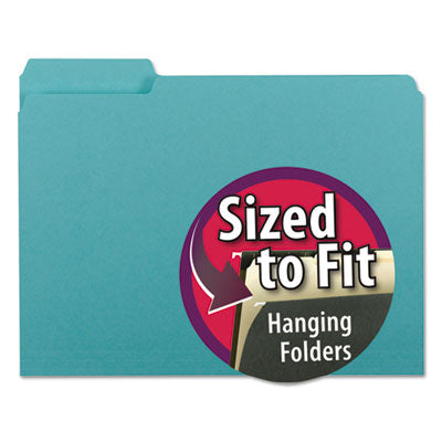 Smead™ Interior File Folders, 1/3-Cut Tabs: Assorted, Letter Size, 0.75" Expansion, Aqua, 100/Box OrdermeInc OrdermeInc