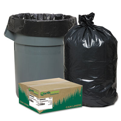 Linear Low Density Recycled Can Liners, 60 gal, 1.25 mil, 38" x 58", Black, 10 Bags/Roll, 10 Rolls/Carton - OrdermeInc