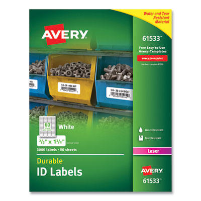 AVERY PRODUCTS CORPORATION Durable Permanent ID Labels with TrueBlock Technology, Laser Printers, 3.25 x 8.38, White, 3/Sheet, 50 Sheets/Pack