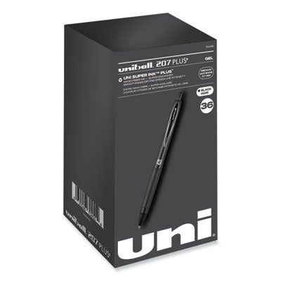 uniball® 207 Plus+ Gel Pen, Retractable, Medium 0.7 mm, Black Ink, Black Barrel, 36/Pack - OrdermeInc