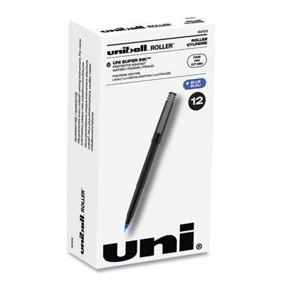 uniball® Roller Ball Pen, Stick, Fine 0.7 mm, Blue Ink, Black/Blue Barrel, Dozen OrdermeInc OrdermeInc