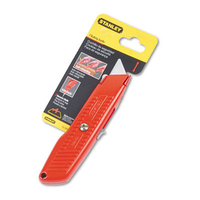 STANLEY BOSTITCH Interlock Safety Utility Knife with Self-Retracting Round Point Blade, 5.63" Metal Handle, Red Orange - OrdermeInc