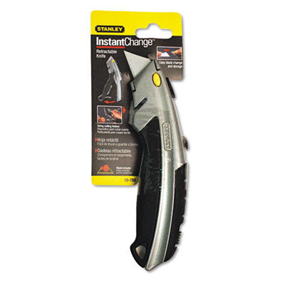 Curved Quick-Change Utility Knife, Stainless Steel Retractable Blade, 3 Blades, 6.5" Metal Handle, Black/Chrome OrdermeInc OrdermeInc