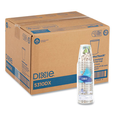 Dixie® PerfecTouch Paper Hot Cups, 10 oz, Coffee Haze Design, 25 Sleeve, 20 Sleeves/Carton - OrdermeInc