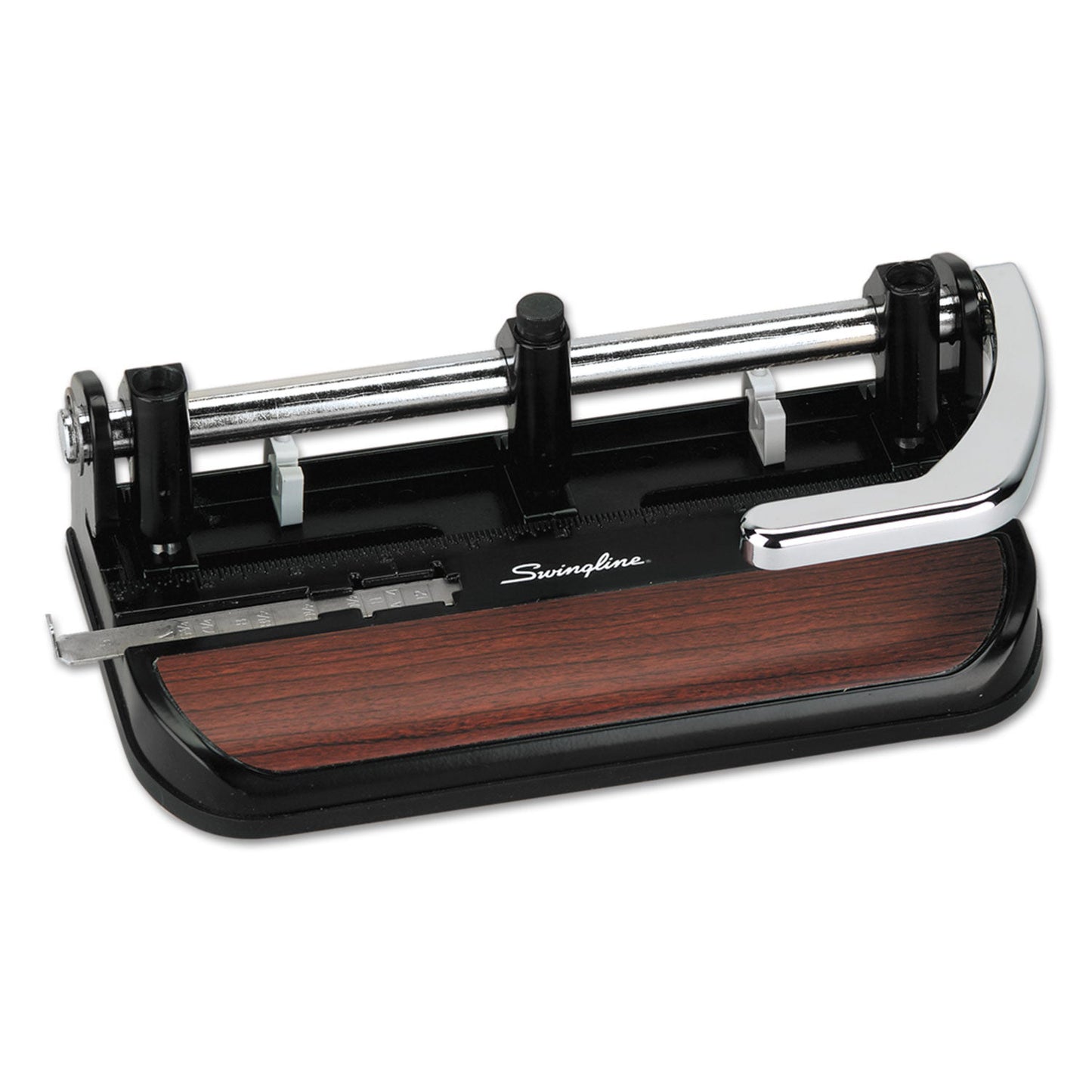 40-Sheet Accented Heavy-Duty Lever Action Two- to Seven-Hole Punch, 11/32" Holes, Black/Woodgrain OrdermeInc OrdermeInc