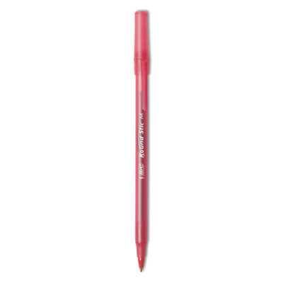 BIC CORP. Round Stic Xtra Life Ballpoint Pen, Stick, Medium 1 mm, Red Ink, Translucent Red Barrel, Dozen
