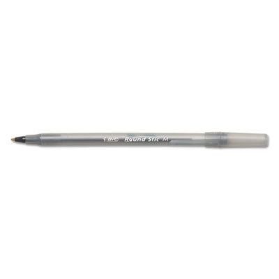 BIC CORP. Round Stic Xtra Life Ballpoint Pen, Stick, Medium 1 mm, Black Ink, Translucent Black Barrel, Dozen