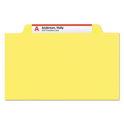 Smead™ Top Tab Classification Folders, Four SafeSHIELD Fasteners, 2" Expansion, 1 Divider, Letter Size, Yellow Exterior, 10/Box OrdermeInc OrdermeInc