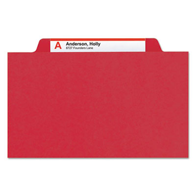 Smead™ Four-Section Pressboard Top Tab Classification Folders, Four SafeSHIELD Fasteners, 1 Divider, Legal Size, Bright Red, 10/Box OrdermeInc OrdermeInc