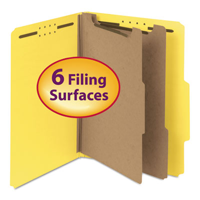 Smead™ Recycled Pressboard Classification Folders, 2" Expansion, 2 Dividers, 6 Fasteners, Letter Size, Yellow Exterior, 10/Box OrdermeInc OrdermeInc