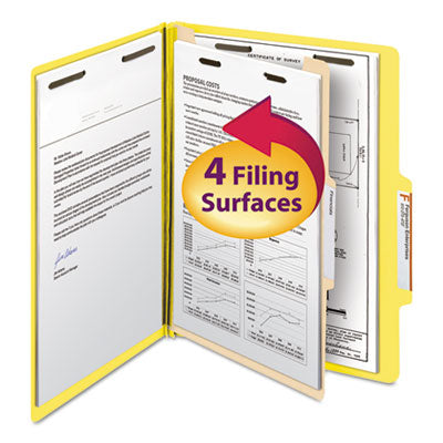 Smead™ Top Tab Classification Folders, Four SafeSHIELD Fasteners, 2" Expansion, 1 Divider, Letter Size, Yellow Exterior, 10/Box OrdermeInc OrdermeInc