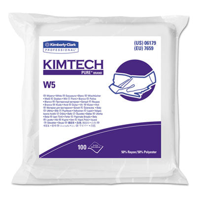 Kimtech™ W5 Critical Task Wipers, Flat Double Bag, Spunlace, 9 x 9, Unscented, White, 100/Pack, 5 Packs/Carton - OrdermeInc
