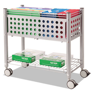 File Cart with Open Top, Metal, 1 Shelf, 2 Bins, 28.25" x 13.75" x 27.38", Matte Gray OrdermeInc OrdermeInc