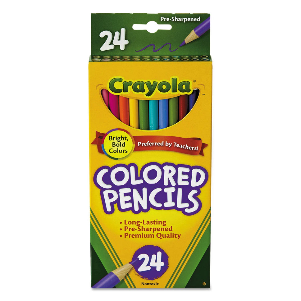 BINNEY & SMITH / CRAYOLA Long-Length Colored Pencil Set, 3.3 mm, 2B, Assorted Lead and Barrel Colors, 24/Pack - OrdermeInc