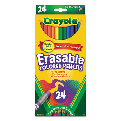 Crayola® Erasable Color Pencil Set, 3.3 mm, 2B, Assorted Lead and Barrel Colors, 24/Pack - OrdermeInc