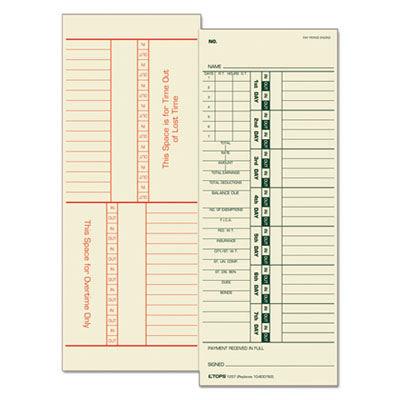 TOPS™ Time Clock Cards, Replacement for 10-800762, Two Sides, 3.5 x 9, 500/Box - OrdermeInc