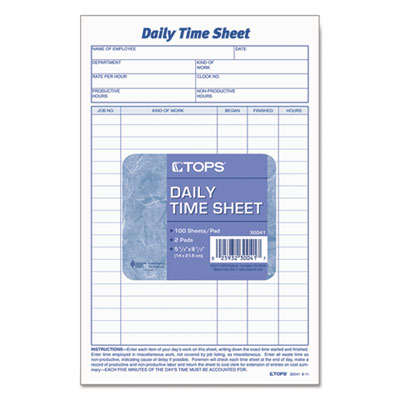 TOPS™ Daily Time and Job Sheets, One-Part (No Copies), 8.5 x 5.5, 200 Forms/Pad, 2 Pads/Pack OrdermeInc OrdermeInc