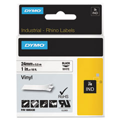 DYMO® Rhino Permanent Vinyl Industrial Label Tape, 1" x 18 ft, White/Black Print OrdermeInc OrdermeInc